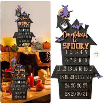 Halloween Adventný Kalendár Prenosné Vymeniteľné Kalendár Ornament Bat Drevený Hrad Tvar Časovač Multiuse Pre Halloween Party 