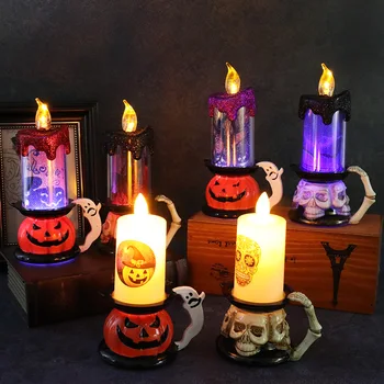 2 ks Halloween LED Sviečky Kostra Lumpkin Svetlo Sviečky, Elektrické LED Sviečky na Halloween Party Dekorácie Halloween 2023