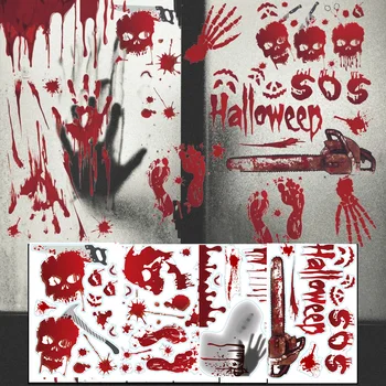 Halloween Dekorácie Okna Obopína Krvavé Handprint Stopu Stenu Odtlačkový Poschodí Obopína s Tetovanie Nálepky Strašidelné Dekor