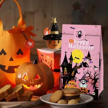 12 Ks Halloween Candy Boxy S Rukoväťou Ľahko Účtovná Krafts Papierové Krabice Sladké Dobroty Tašky Pre Vonkajšie Dary A Strán