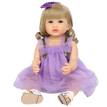 Móda 55 cm Simulácia Princezná Bábiky Hračky Mini Roztomilý Fialové Šaty Série Baby Doll so Zlatými Kučeravé Vlasy Pre Deti Kawaii Bábiky
