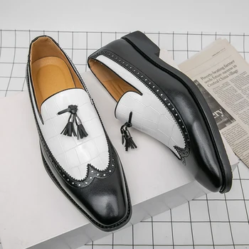 Móda Prízvukom Kožené Topánky Pre Mužov Luxusné Zmiešané Farby Obuvi Muž Muž Bytov Šaty Topánky Pošmyknúť Na Business Formálne Obuv