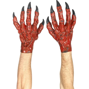 Halloween Kostým party Zdobiť Čierne nechty latexové rukavice prop Červené Monštrum Demon rukavice cosplay kostým