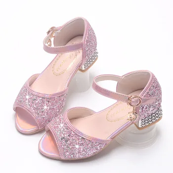 Dievčenské Sandále 2023 Nové Princezná Topánky Detí, Vysoké Podpätky Módne Flitrami Deti Crystal Kožené Topánky