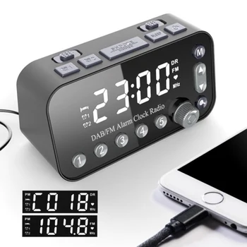 Digitálny Budík DAB FM Rádio Budík, Dual USB Nabíjací Port LCD Podsvietenie Displeja Nastaviteľný Alarm Objem Budík