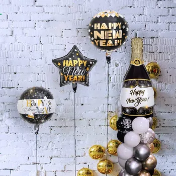 4pcs Čierne Zlato Fľaša Vína Star Balóny Vianočné Dekorácie Pre Domov Ozdoby Šťastný Nový Rok 2024 Xmas Eve Strana Dodávky