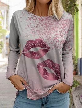 Dlhý Rukáv T Shirt Ženy 2023 Pery Tlač Žien Leopard T-shirts Bežné Luxusné Ženský Čaj Topy Voľné Y2k Oblečenie Pre Dievčatá