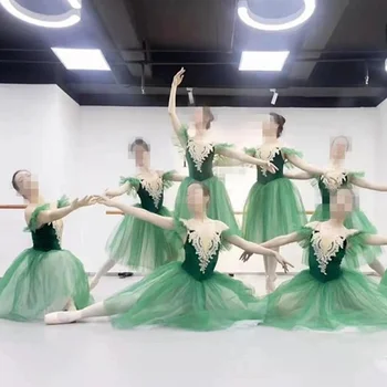 Zelená Dlho Baletné Šaty Deti Dospelé Ženy Romantické Labutie Jazero Tanec Balerína, Šaty, Kostýmy Baletné Šaty Dievčatá