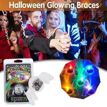 Halloween Trick or Treat Zábavné LED sa rozsvieti Bliká Úst Kus Svietiť Zuby Na spoločenské Protézy Rave Prípade Dekorácie Deti Darček