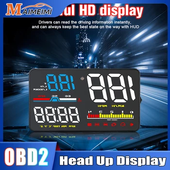 Head Up Display OBD2 čelné Sklo Projetor Auto Rýchlomer Vody Temp Spotrebu Paliva OBD HUD prekročenia rýchlosti Budík, palubný Počítač