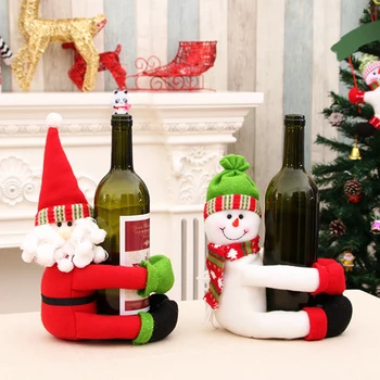 Nové Vianočné Ozdoby Fľaša Červeného Vína Kryt Santa Snehuliak Podržte Víno Nastaviť Fľaša Šampanského Nastaviť Bar Reštaurácia Dekorácie