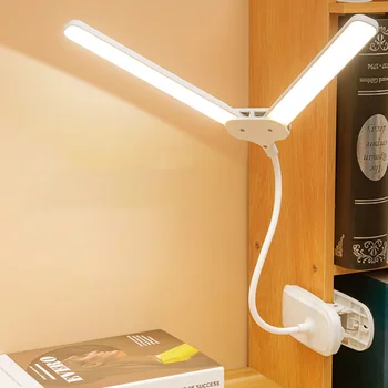 LED Klip Svietidlo Nabíjateľné Svietidlo Dvojité Hlavu Stolná Lampa Flexibilné Gooseneck USB Nabíjanie Klip Lampa Dotyk Stmievanie Stolové Lampy