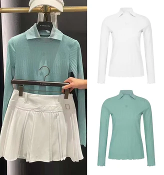dámske golfové oblečenie pletený polo-tričká Jeseň Pletené s dlhými rukávmi módne dámske športové golfové topy ST016