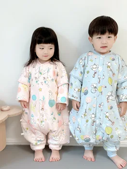 Dieťa prešívaný spací vak jesenné a zimné detské anti-kop deka detí split pyžamá