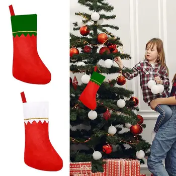 12 Pack Červené Plsti Vianočné Pančuchy Santa Ponožky Vianočný Stromček Visí Classic Red A White15