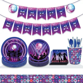 70. Disco Dance Party Dekorácie, Riad Obrúsok Banner Striebro Loptu Cupcake Vňaťou Narodeniny Dôchodku Strana Dodávky