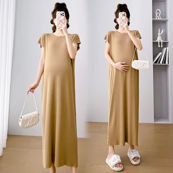 V50138# Pregnacy Šaty Kórejské Oblečenie Voľné Šaty Žien Elegantné Štýlové Letné O Krku Pletený Tehotné Ženy Šaty