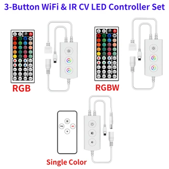 DC5-24V WiFi & CV IČ LED Controller Stlmovač Nastavený (Tuya App) 3-Tlačidlo IR Diaľkové Contro pre 5M jednofarebné/ RGB/ RGBW LED Pásy