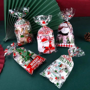 50pcs Plastové Vianočné Cukrovinky Tašky Vianočné pečivo Darčekové Tašky snehové Vločky Santa Claus, Vianočné Balenie Puzdro Nový Rok Priazeň