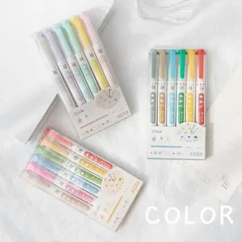 6 Ks Farebné Bodky Zvýrazňovač Pen Set Dual Side Fine Liner & Spot Značky Perá pre Kreslenie, Maľovanie Kancelárske Školské potreby