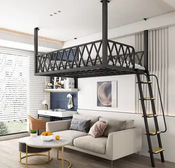 Zvýšené lôžko Európsky štýl jednoduchý a moderný apartmán malá posteľ pre úsporu miesta duplex visí hornej položil železa hojdacia sieť