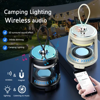 Kempingové Svietidlo Bluetooth-kompatibilné Reproduktor Silný 360° Zvuk Atmosféru Lampy Prenosné Vonkajší Stan Visí Lampa pre pešiu Turistiku