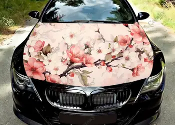 Akvarel Kvetov Kvetinový Ružové Auto Kapota Samolepky Zábal Vinyl Film Kryt Motora Nálepky-Nálepky na Auto Auto Príslušenstvo
