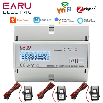 Tuya WiFi, ZigBee Tri Fázy Obojsmerný Energie Meter KWh Monitor 3*110/190V alebo 230/400VAC S 3ks Split Typ Transformátora CT