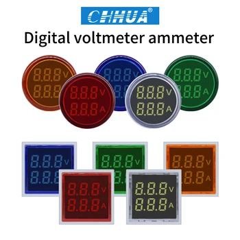 LED Digitálny Voltmeter Ammeter Signálne Svetlá 22 mm Napätie Napätie Prúd Combo Meter Indikátor Tester na Meranie AC 60-500V 1-100A