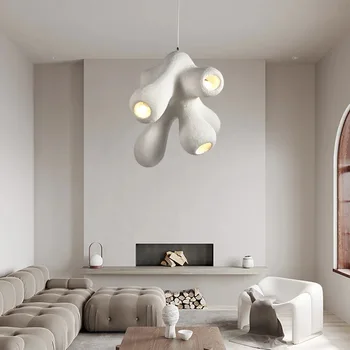 Moderný Biely Prívesok Svetlo Nordic Minimalistický Dizajn Živice Závesné Svetlo Pre Domáce Reštaurácia Dekoratívne Stropné LED Luster