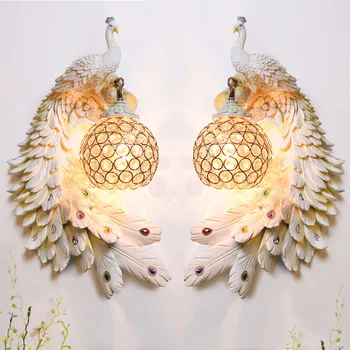 Luxusné Dvojičky Páva Nástenné Svietidlo Tvorivé Farebné Zlato Biele Nástenné svietidlo LED Crystal Kovové Nástenné Lampy na Chodbe Stenu Decor