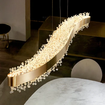 Moderné Krištáľový Luster Osvetlenie Jedáleň S Shape Design LED Prívesok Lampy Domova Kuchynský ostrovček Obdĺžnik Svietidlo