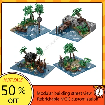 Prispôsobený MOC Pirátskej Série Pirate Island Model Stavebné Bloky Technológie Tehly DIY Tvorivé Montáž Deti Hračky Dovolenku Dary