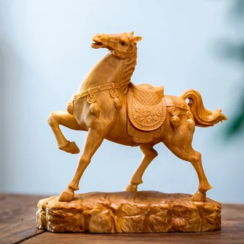 9 cm Zvierat Zverokruhu Kôň Masívneho Dreva Rezbárstvo Úspech Ihneď Po Príchode Feng Shui Ozdoby
