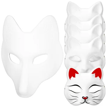 1 Nastavte Fox Maska s Mačka Masky Biela Kniha Prázdne Ručne Maľované Masky Halloween Maškaráda Cosplay Kostým Príslušenstvo
