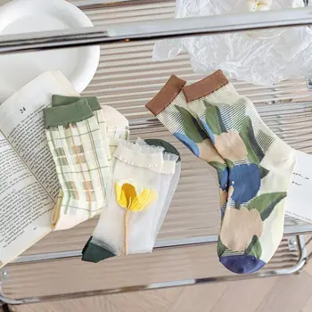 Letné Retro Tvorivé Lolita JK Módne Crystal Hodváb Ponožky Ženy Ponožky Harajuku Ponožky Uprostred Trubice pančuchový tovar