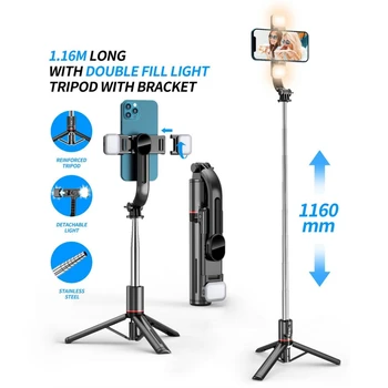L13D Bezdrôtová Selfie Stick 116cm Dlhé Rozšírené Statív S Manželskou Vyplniť Svetlo Diaľkové Spúšte Live Vysielanie Telefón Stojan