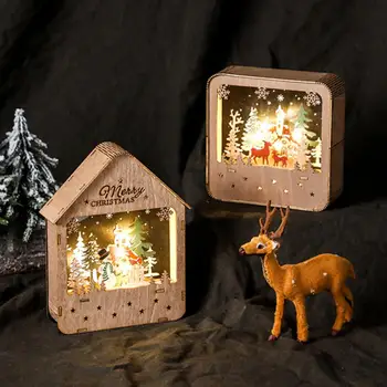 Vianočné Ozdoby Vianočný Strom Svetlé Slávnostné Snehuliak Drevený Dom LED Svetlo Ornament Roztomilý Dekor