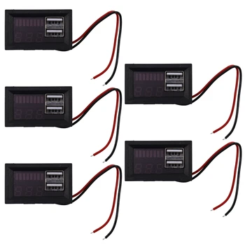 5X Červená Led Digitálny Displej Voltmeter Merač Napätia Tester Panel Pre Dc 12V Autá, Vozidlá, USB 5V2A Výstup 12,6 V Batéria
