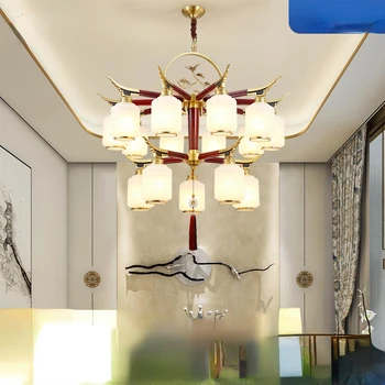 Meď Drevený Luster Villa Obývacia Izba, Spálňa Lampa Rosewood Čínsky Štýl, Osvetlenie