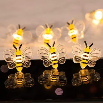 Bee Dekor Svetlá Roztomilý včiel medonosných String Svetlá Batérie Powered Bee Záhrada Rozprávkových Svetiel pre Spálne Koľaji Vianočné Dekorácie