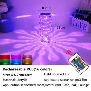 USB Akryl Diamond Crystal stolná Lampa LED Tvorivé Transparentné Nočné svetlo Dotykové Ovládanie Pre Spálne Reštaurácia Dekor