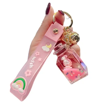 Hello Kitty Rodiny Cinnamoroll Kuromi Moje melódie Tvorivé Quicksand Keychain Cute Baby Bottle Plávajúce Kvapaliny Školské tašky Ornament