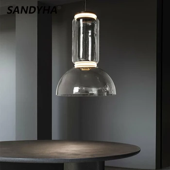 SANDYHA Moderný Minimalistický Priehľadný Sklenený Luster Tvorivé Valcových Spojov Led Lampa pre bývanie, Jedáleň, Bar Svetlá