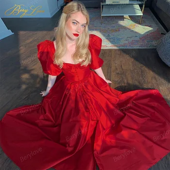 Berylove Červená Prom Šaty Svietidla Rukáv Prom Šaty, Elegantné Party Šaty Vintage Celebrity Šaty, Sexy Riadok vestidos de noche