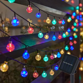 7M/12M/20M LED Reťazec Svetlá Vonkajšie Slnečné Svetlo Crystal Ball Víla Svetla Dekorácie Girlandy na Vianočné Svadobné Party Lampa