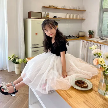 Dievčatá Bežné Šaty Letné Kórejku Black Spojov Princezná Štýl Detí Oblečenie Svetlo Luxusné Sladké Krásne
