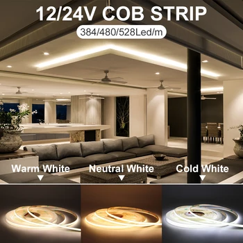 16.4 ft/roll COB LED Pásy Červená/Žltá/Zelená/Ružová/Modrá/Cool Blue/Teplý/Prírodný/Studená Biela, Vysoká Hustota Flexibilné Stmievateľné LED Pásy