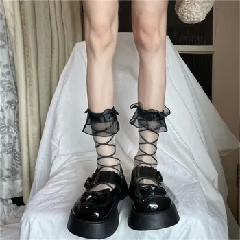 Nové ponožky dievča leta tenké ženské modely sklo, hodváb organza čipky pančuchy deti dievča módne sklo čipky ponožka pre deti