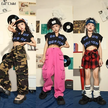 Dievčatá Hip Hop Plodín Top Kamufláž Cargo Nohavice Oblečenie Sady Deti Culotte Street Dance Sukne Dieťa Streetwear Teen Joggers Kostým